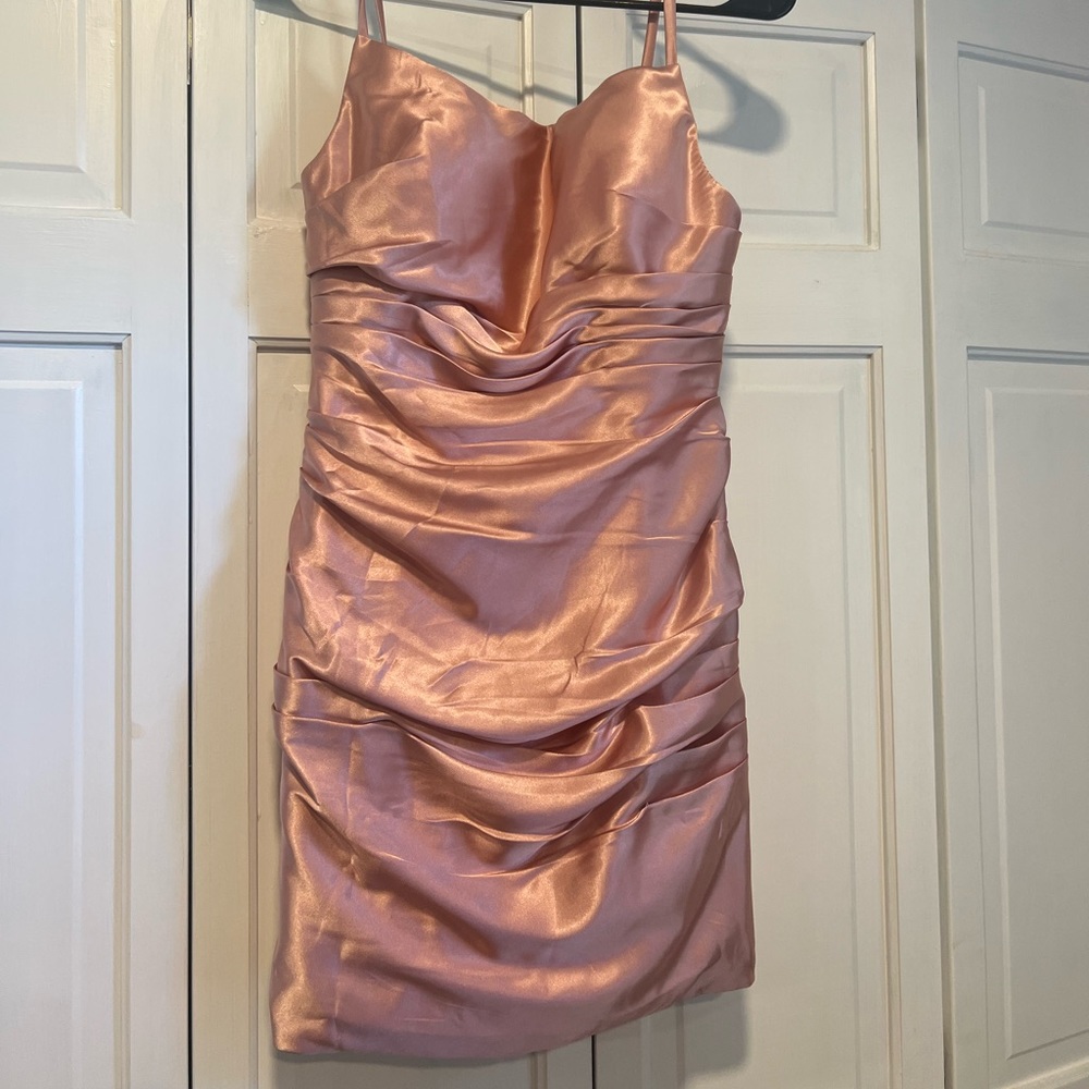 Rose gold satin mini dress